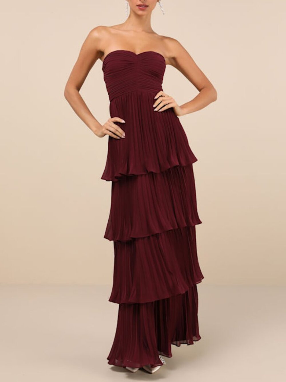 Lulus Seriously Sensational Plum Purple Strapless Tiered Maxi Dress - Size S